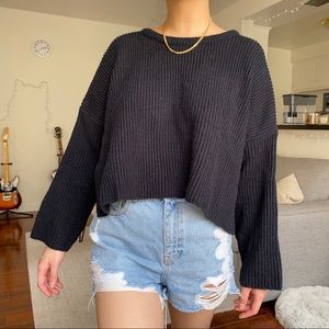 Black Knit Sweater with Side Slits